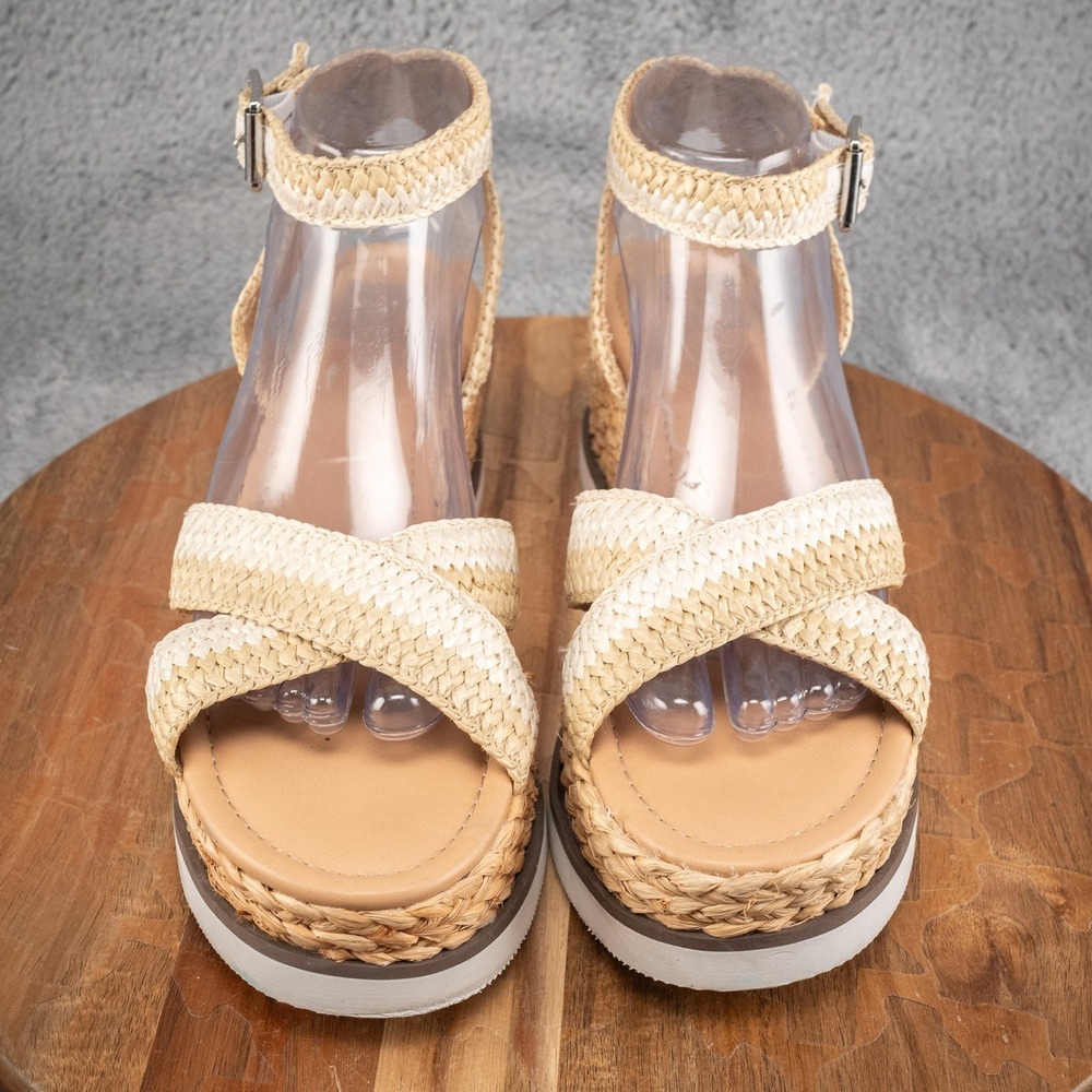 Dolce Vita Espadrille Platform Wedge Sandals Taupe Suede Raffia Womens 8.5 - Picture 2 of 7